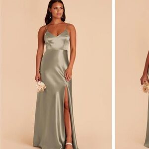 Birdy Grey - Jay Dress. Shiny Olive/Moss Green Satin Maxi Dress